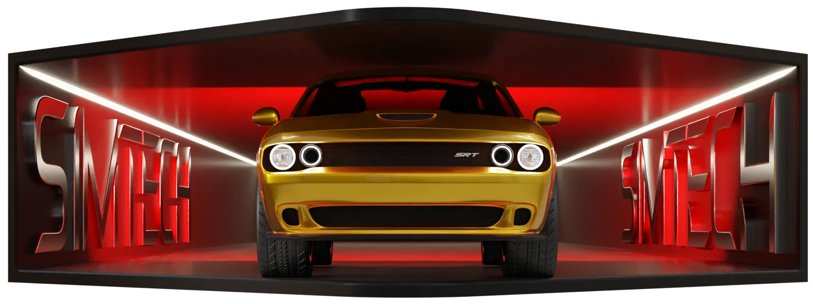 Dodge Challenger num ecrã LED de canto, em anamórfico